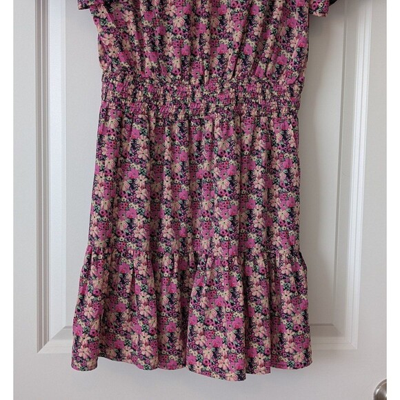 Umgee Romantic Floral Smock Ruffle Metallic Mini Fairycore Dress Size Medium - Picture 7 of 10